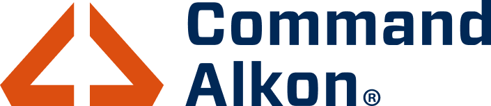Um logotipo para o comando alkon com uma seta laranja apontando para cima