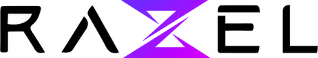 A palavra raxel está escrita em preto e roxo em um fundo branco.