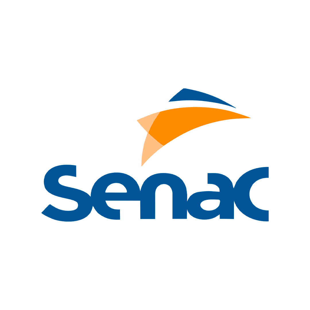 Um logotipo azul e laranja para o senac em um fundo branco