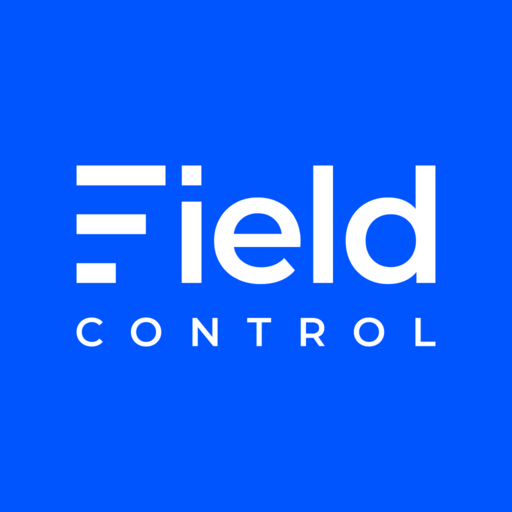 Um logotipo de controle de campo em um fundo azul
