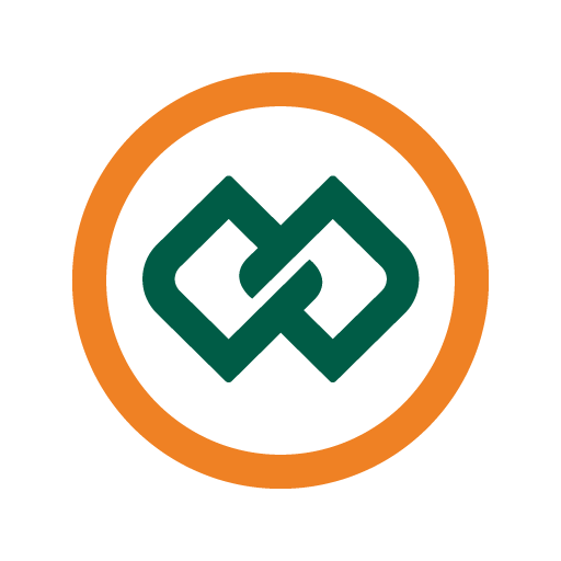 Um logotipo verde e laranja em um círculo laranja