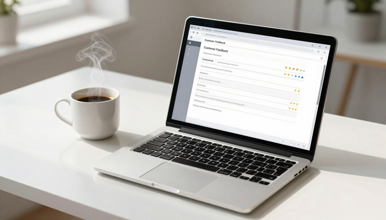 Modern workspace showing customer feedback form