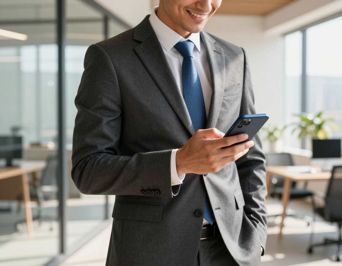 Smiling professional using a smartphone