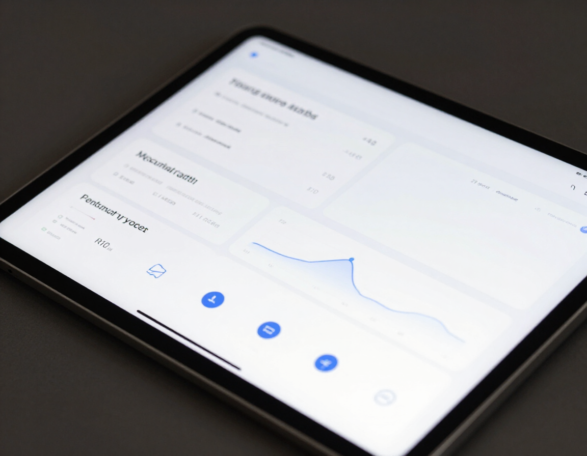 photorealistic close up of a tablet showing a personalized user dashboard clean interface high quality tech photography