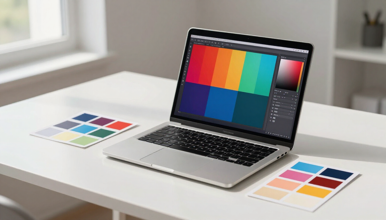 Color palette swatches on a modern designer desk representing website color psychology
