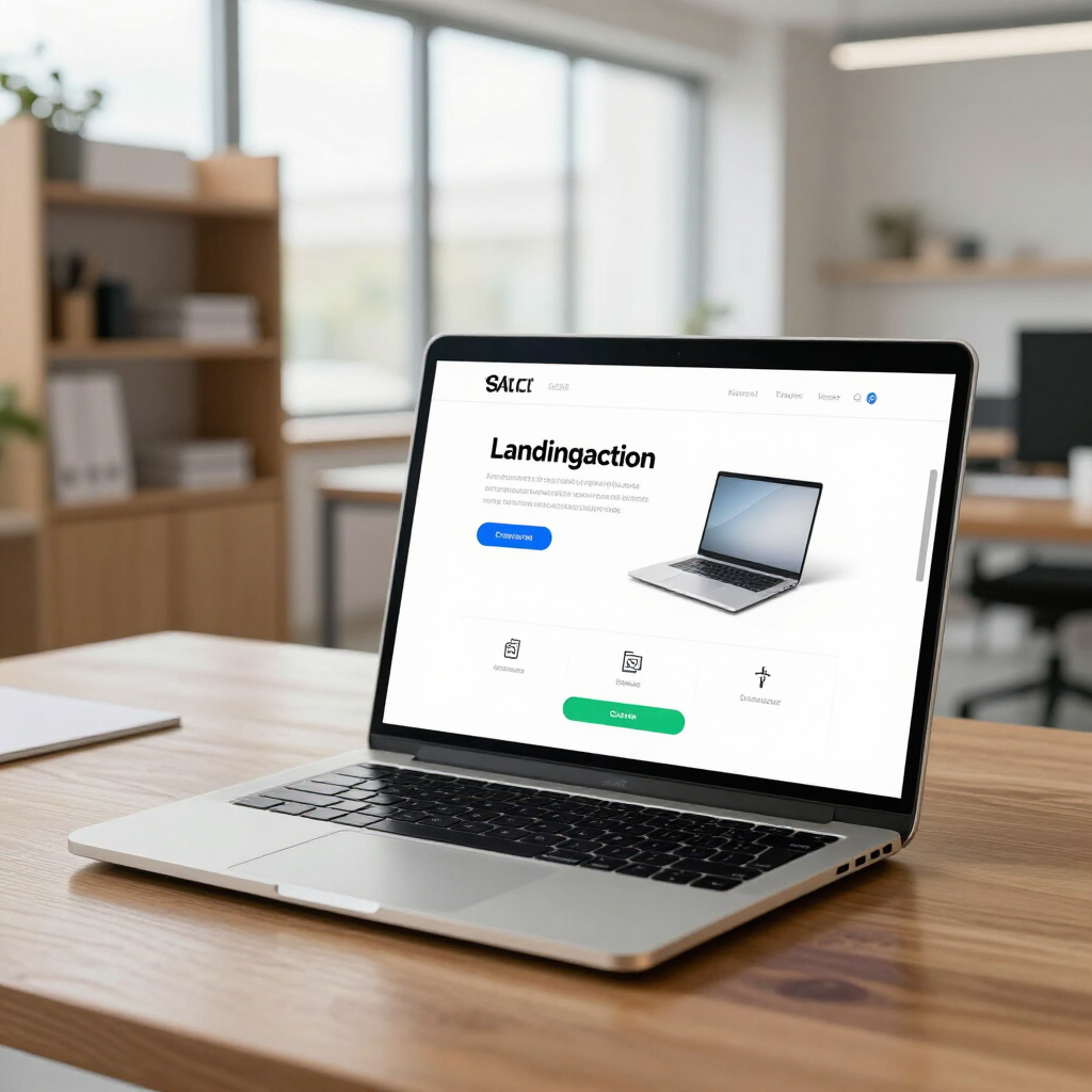 A high-converting PPC landing page design on a laptop screen.