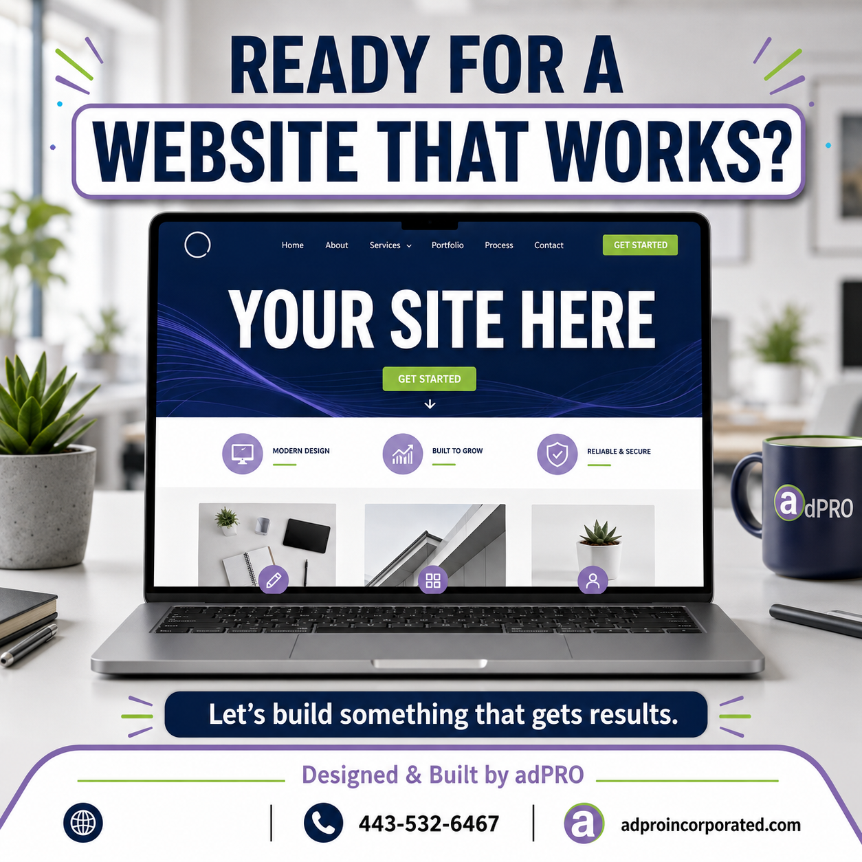 Homepage banner for Bay Area Land Services showing a yellow excavator clearing land, with mountains behind it.