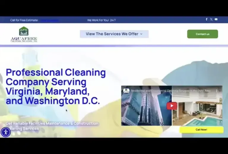 Homepage banner for a cleaning company serving Virginia, Maryland, and Washington D.C.