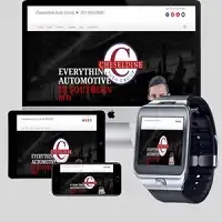 Responsive automotive website shown on desktop, laptop, tablet, phone, and smartwatch screens