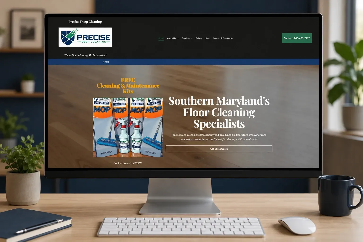 Website homepage for Bay Area Lighting and Electrical Services in Hayward, with an electrician working on a ceiling fixture