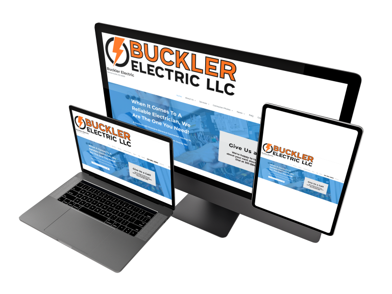 Buckler Electric LLC logo shown on desktop, laptop, and tablet screens