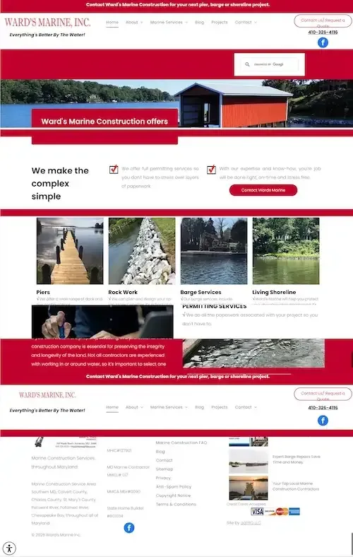 County website homepage with red header, search bar, banners, and photos of projects and park landscapes