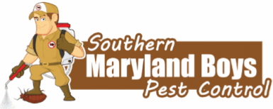 Southern Maryland Boys Pest Control logo with cartoon exterminator and broom on white background