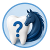 Blue chess knight icon with a question mark on a white circular background