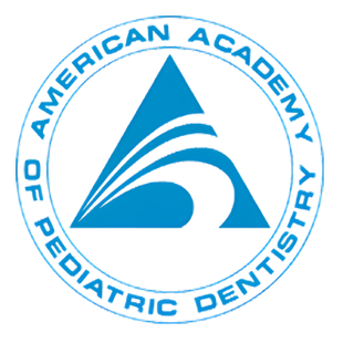 Logo of the American Academy of Pediatric Dentistry in blue and white with a stylized child tooth design