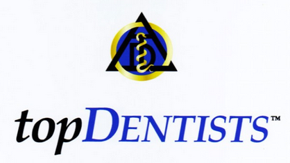 TopDentists logo with blue and black medical emblem above the wordmark