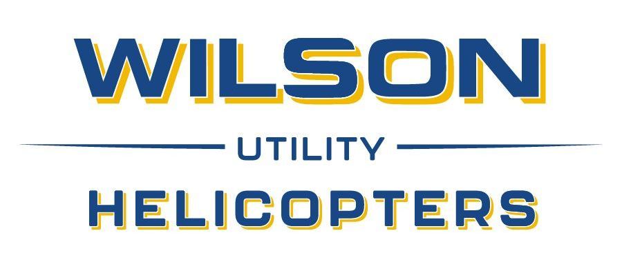 The wilson utility helicopters logo is blue and yellow.
