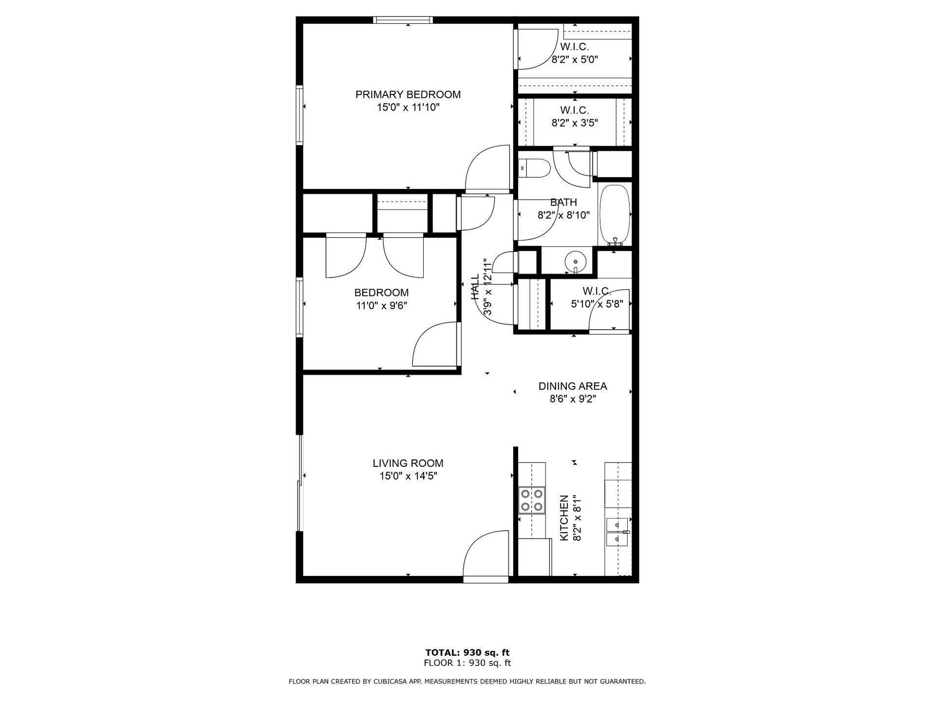 Black-and-white architectural floor plan of a small apartment with labeled rooms and fixtures