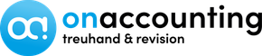 OnAccounting-Logo mit blauem Kreissymbol und schwarz-blauem Text „treuhand & revision“ darunter