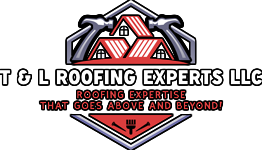 Roofing Experts LLC logo with red roof house graphic and slogan “Roofing expertise that goes above and beyond!”