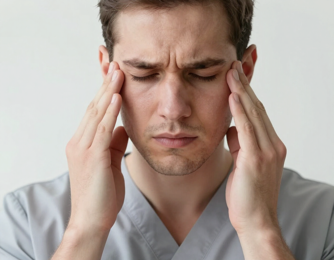 Person pressing fingers to temple and jaw depicting chronic facial pain