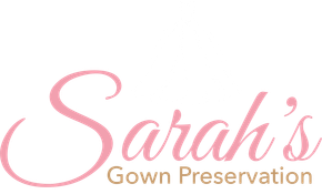Sarah's Gown Preservation logo: pink script text 