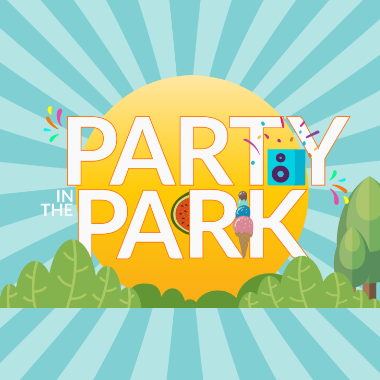A poster that says party in the park on it
