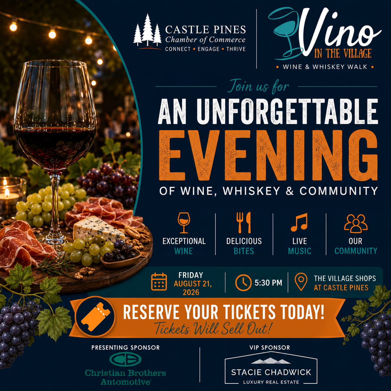 The castle pines chamber of commerce invites you to vino in the village.