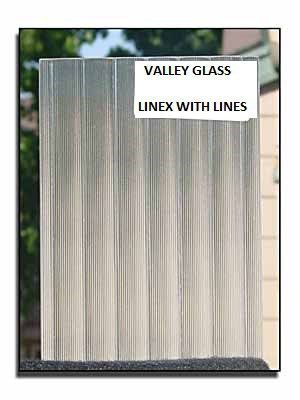 Glass panel labeled “Valley Glass” and “Linex with lines,” showing vertical gray streaks