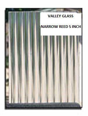 Valley glass sample labeled “Narrow Reed 5 inch” with vertical ribbed pattern