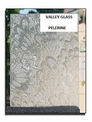 Valley Glass Pelerine patterned glass sample card with textured silver-gray design