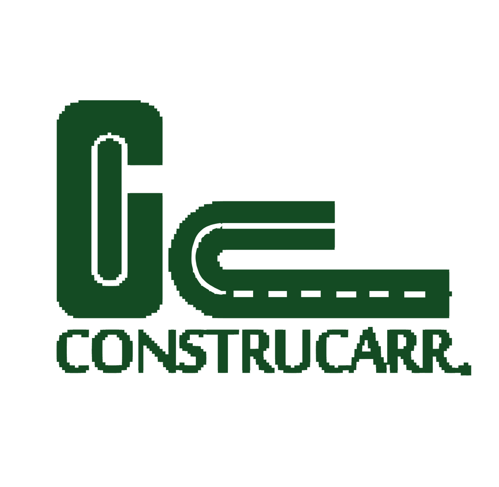 Logotipo verde: "GC CONSTRUCARR" con diseño de carretera en la "C".