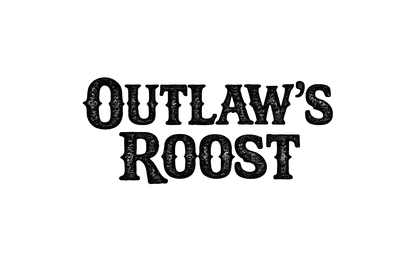 Black vintage-style text reading “Outlaw’s Roost” on a white background