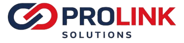 Prolink Solutions logo in blue, red, and dark gray on a white background