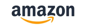 Amazon logo with black text and orange smile arrow underneath