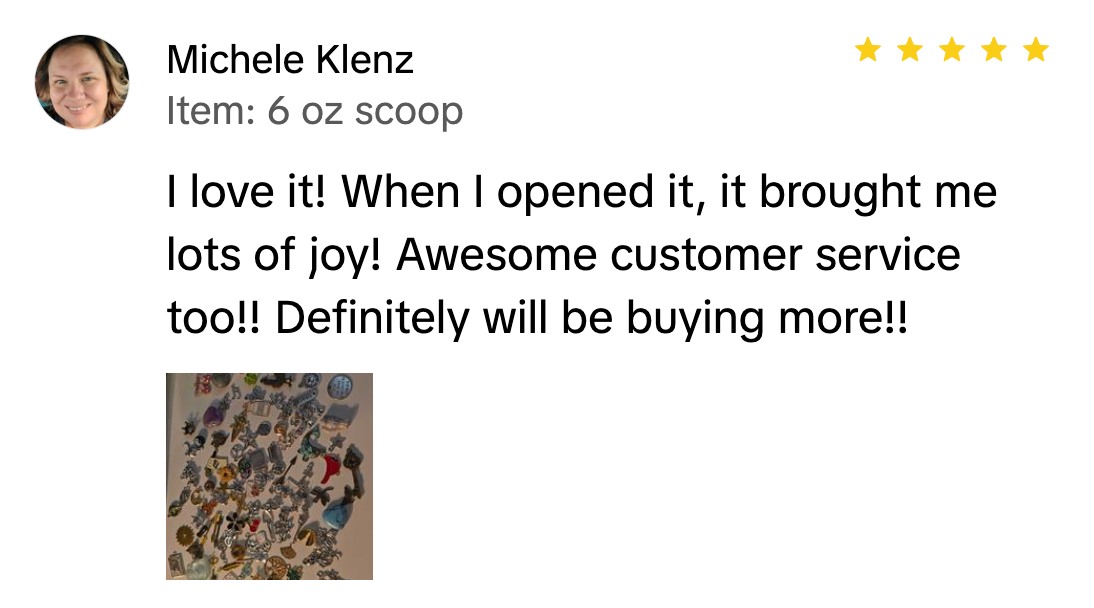 Customer review praising a colorful item, saying it brought joy and they will buy more