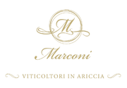 Gold Marconi logo with decorative monogram and the words “Marconi” and “Viticoltori in Ariccia”