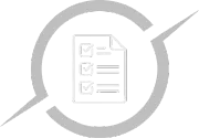 Document icon with checklist within a gray circle, with arrows.