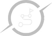 A path with waypoints and a flag symbol inside a circle with a split.