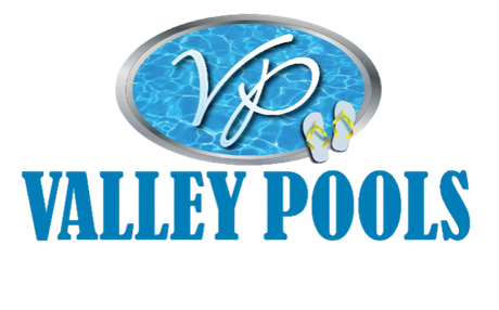 A logo for valley pools with a picture of a pool