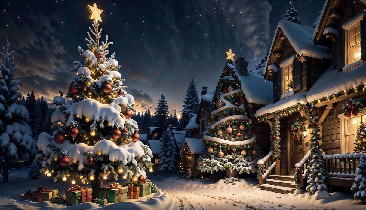 Christmas tree outside a house