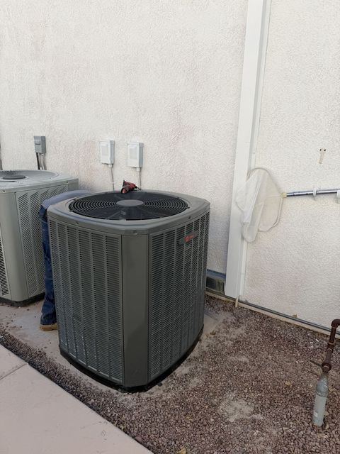 Two new Trane condensers after a system replacement