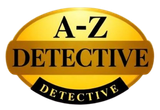 Logo di AZ Detective con testo nero su sfondo ovale dorato