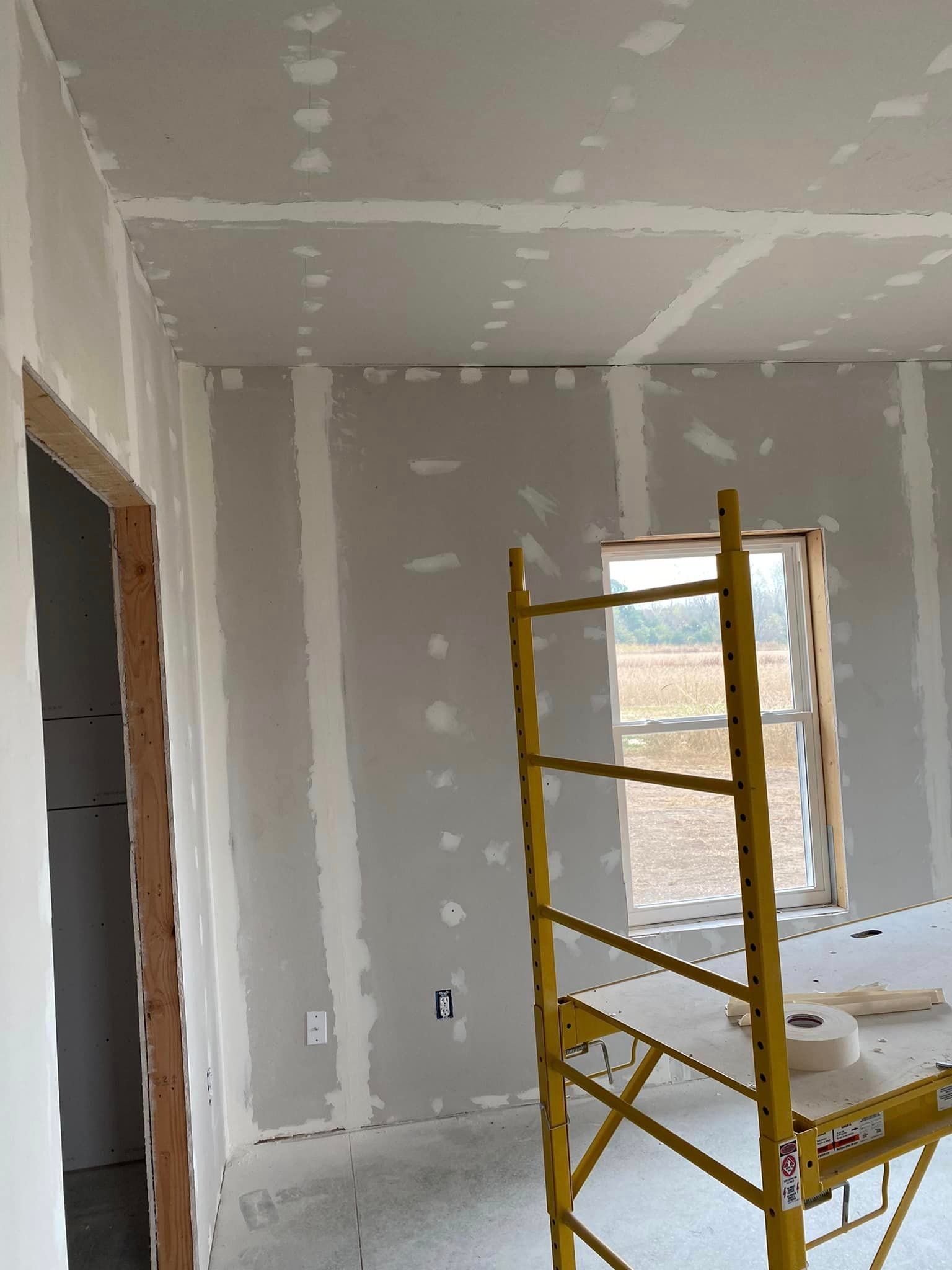 There is a scaffolding in the middle of the room.