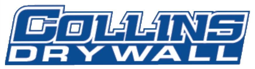 A blue and white logo for collins drywall