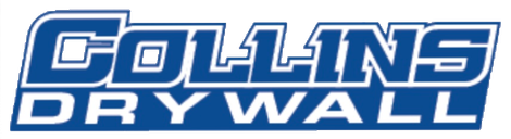 A blue and white logo for collins drywall