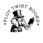 Black-and-white logo of a bearded man in a top hat holding a book, with &ldquo;PLOT TWIST BOOKS&rdquo; in a circle