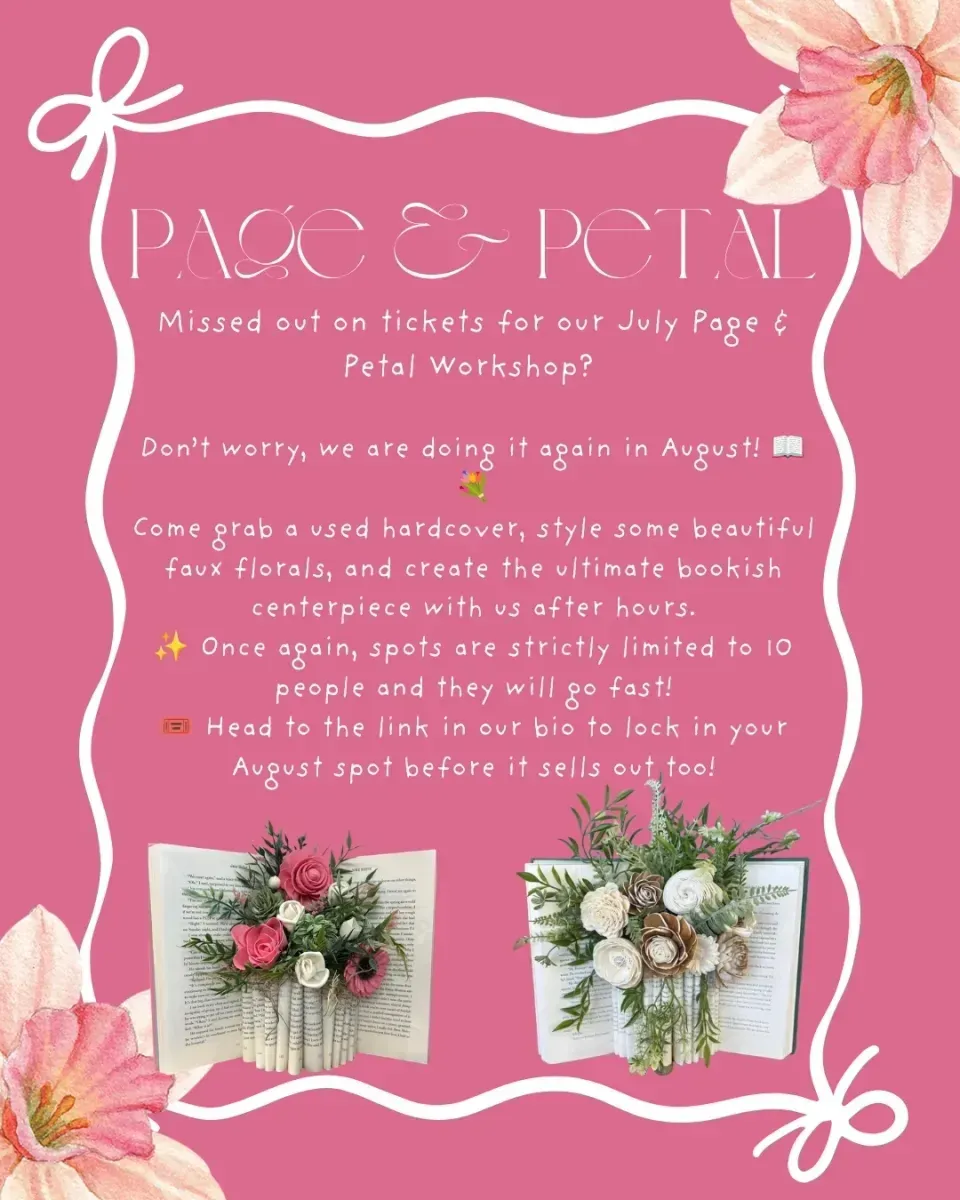 Pink floral flyer for Paige & Petal custom Bible covers, with photos of decorated open Bibles.