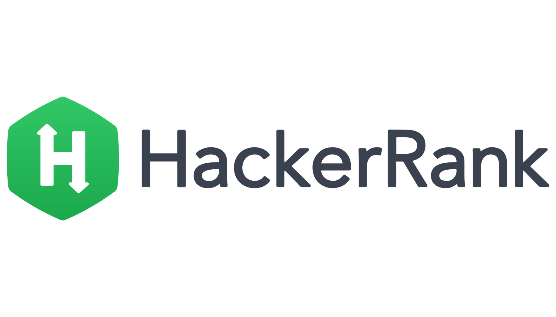 HackerRank logo: green hexagon with upward and downward arrows inside, next to 