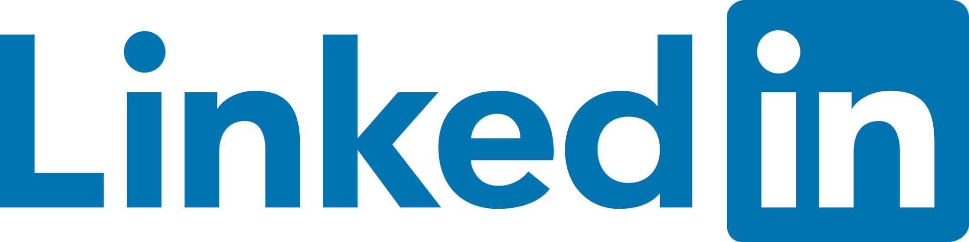 LinkedIn logo in blue and white.